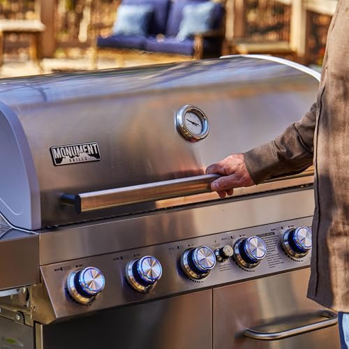 Monument Grills 77352 6+1 Burner Stainless Steel Cabinet Style Propane Gas Grill with Knob Controls, Side Burner, Built-In Thermometer