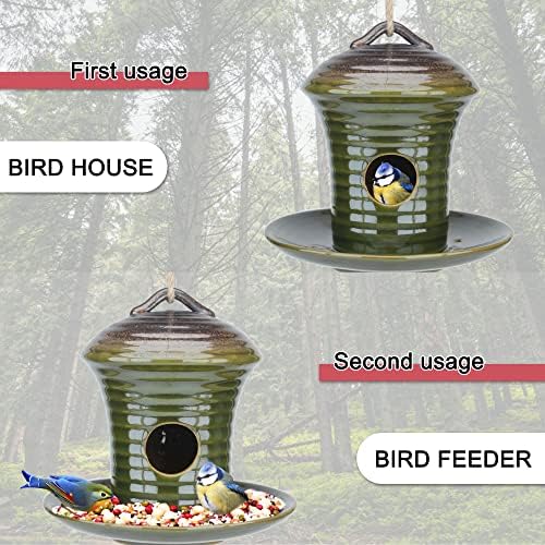 Kimdio Birdhouse Ceramic Hanging Birdhouses Bird Hut Hanging Outdoor Birdhouse for Wild Birds, Finch, Cardinal, and Bluebird - Blue