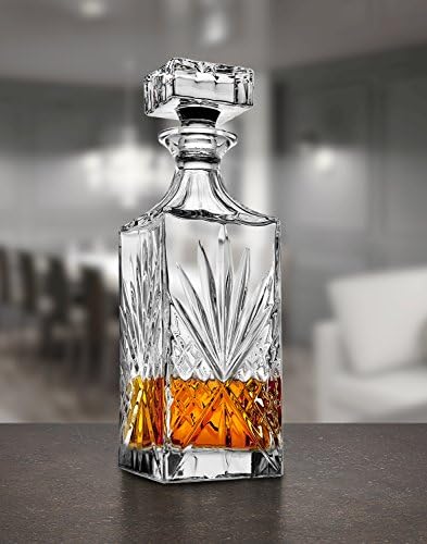 Crystal Whiskey Decanter, Lead-Free Barware Gift for Men, Scotch Bourbon Liquor, Irish Cut, 750ml