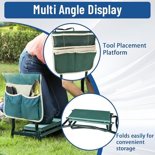 WFLNHB Garden Kneeler and Seat Stool Bench Foldable Kneeler Portable Garden Folding Stool with Tool Pouch and Soft Kneeling Pad