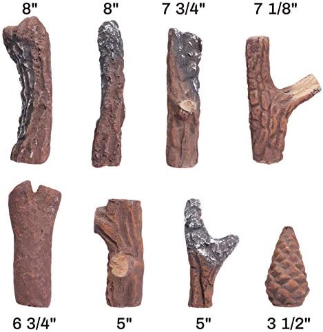 GASPRO Ceramic Logs for Gas Fireplace, 10-Piece Vented Faux Logs for Indoor Natural Gas Fireplace, Large Size