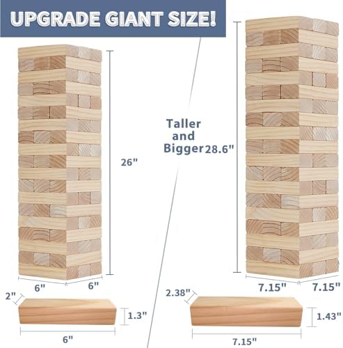 Megwoz Giant Tumble Tower Games for Kids and Adults 57 Blocks New Zealand Pine Wooden Blocks Stacking to Over 4.2FT Family Game for Indoors Outdoors