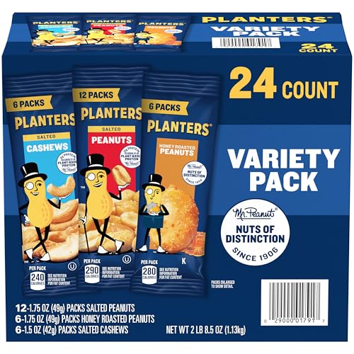 PLANTERS Salted Peanuts, Plant Based Protein Snacks, 1 Oz (48 Ct) | Roasted Salted Nuts Snack Packs. Kosher. Bag. Snacks for Adults. Individual Snacks