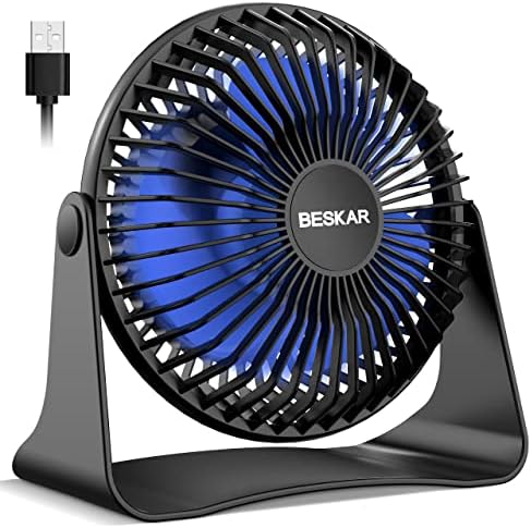 BESKAR USB Small Desk Fan, Portable Table Fans with 3 Speeds Strong Airflow