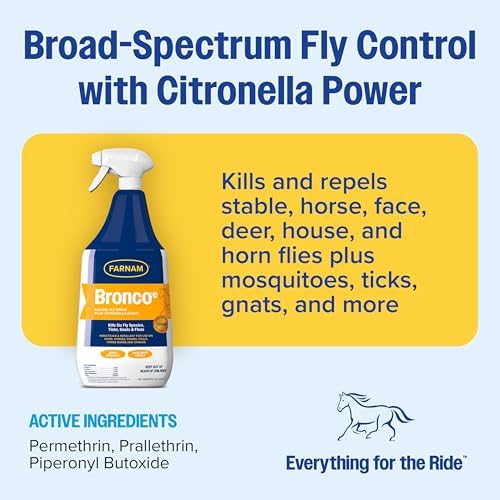 Farnam Bronco E Fly Spray for Horses, Dogs & Premises 128 oz Refill | Kills & Repels Stable, Horse, Deer, House & Horn Flies, Mosquitoes, Fleas, Chiggers, Ticks, Lice & Gnats