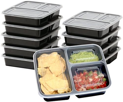 Simple Houseware 16 Pack 36-oz 3-Compartment Meal Prep Container, BPA-Free | Reusable BPA-Free Stackable Bento Box - Microwave