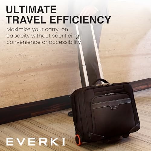 EVERKI Journey Rolling Laptop Briefcase for Men & Women, Black - 27L | Ballistic Nylon, Carry On Luggage w/ Wheels, Business & Travel - Friendly
