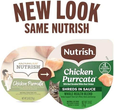 Nutrish Grain Free Chicken Purrcata Wet Cat Food, 2.8 oz. Cup (Rachael Ray) | Pack of 12, Made with Real Shredded White Meat Chicken in Sauce