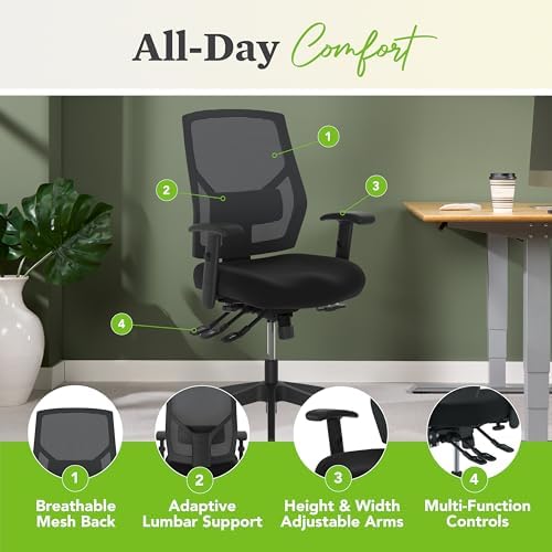 HON Crio Big and Tall Ergonomic Office Chair, Heavy Duty Desk Chair, Black | Big and tall ergonomic office desk chair for desk work, lumbar support, adjustable arms, mesh comfort, 450 lb capacity