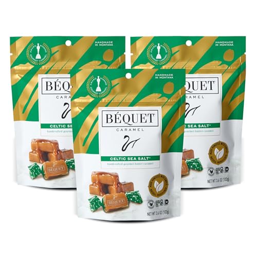 Béquet Celtic Sea Salt Caramels - Individually Wrapped Candy - 8oz Gift Bag | Ready-to-gift bag. Small-batch caramel made in Montana with real cream and butter, Kosher Star-D, gluten free, non-GMO