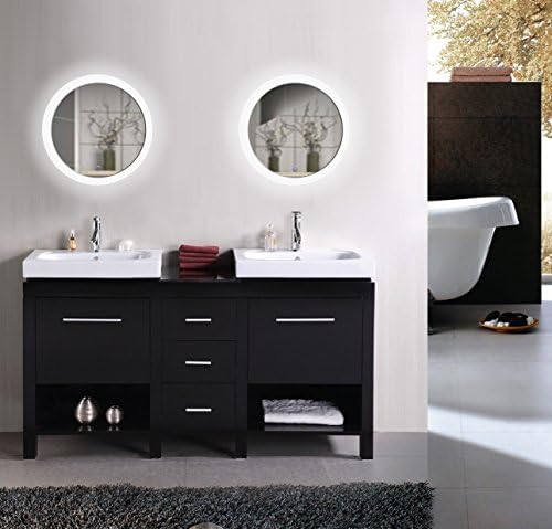 LED Bathroom Round Mirror 22 Inch Diameter | Lighted Vanity Mirror Dimmer & Defogger + Silver Backed Glass | |