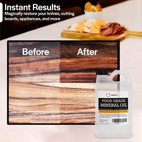 Thirteen Chefs Mineral Oil - 12oz Food Grade Conditioner for Wood Cutting Board, Countertop & Butcher Block, Lubricant for Knife or Meat Grinder - Safe USP Finish on Marble, Soapstone