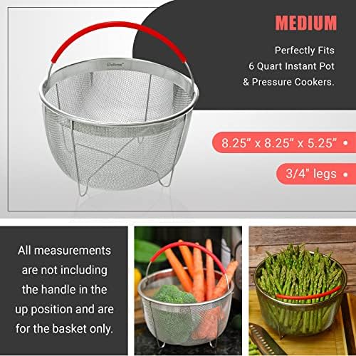 Salbree Steamer Basket for 6qt Instant Pot and Many Other Pressure Cookers | Stainless steel strainer insert with silicone handle fits the 6qt Instant Pot and most air fryers. Comes in 3 different sizes