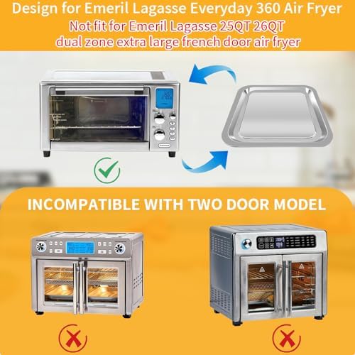Air Fryer Grill Pan for Emeril Lagasse Everyday 360 Air Fryer, 12''×10'' Stainless Steel Air Fryer Accessories Replacement Crisper Tray Bake Pan, Not fit for Emeril Lagasse 26 QT 25 QT French Door