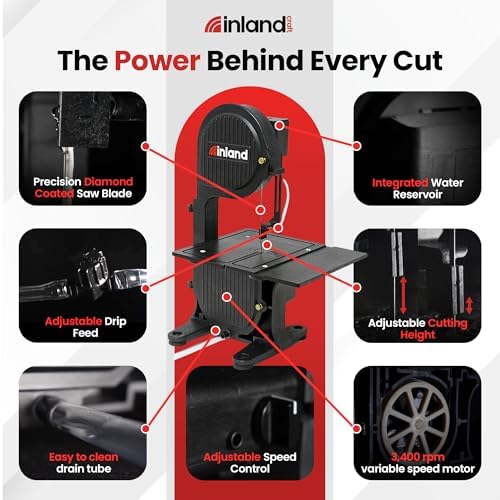 Inland Craft DB-100 Band Table Machine for Cutting Stained Glass, Diamond Blade Band, Lapidary Slab Saw, Rock, Coral & Stone Polisher, Hobby Bandsaw
