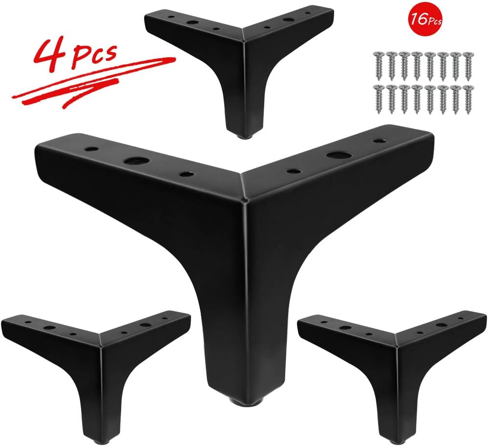 4 Pack 4 Inch Furniture Legs, Chrome Metal Polished Triangle Feet