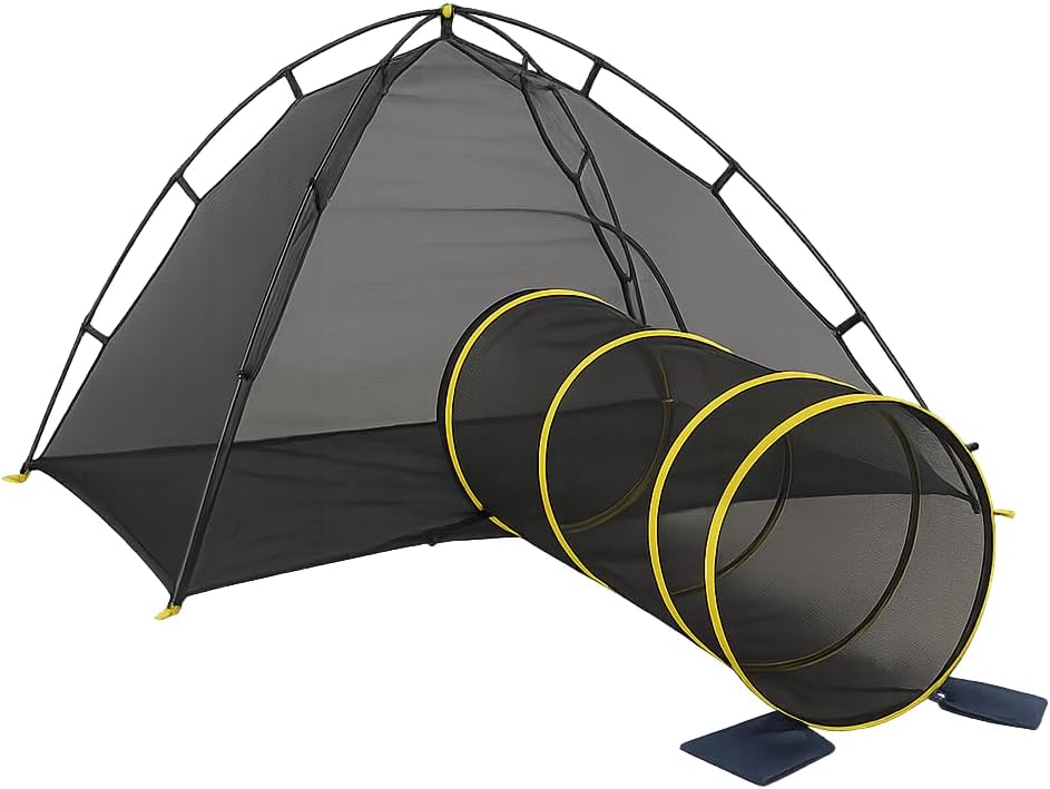 Kitty Compound Outdoor Cat Enclosure and Tunnel, Play Tents | Portable playhouse setup letting indoor felines enjoy fresh air outside while staying contained, safe and secure at all times