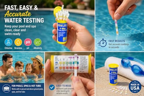 Poolmaster 22212 Smart Test 6-Way Swimming Pool and Spa Water Chemistry Test Strips, 50 count,White