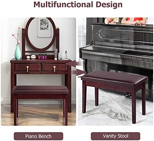 Giantex Piano Bench W/Padded Cushion and Music Storage, Comfortable Double Duet Seat, Wooden Legs, Perfect for Professional Or Home Use PU Leather Piano Stool (Brown)