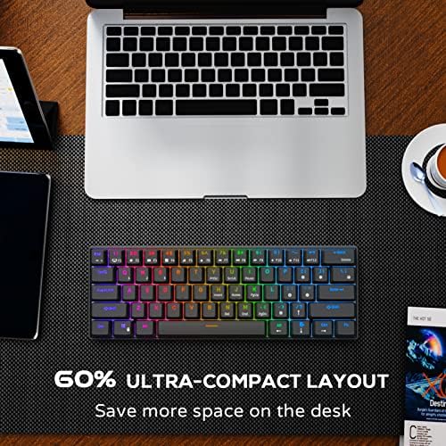 RK ROYAL KLUDGE RK61 Wireless Mechanical Keyboard, 60% Percent RGB, White | Hot Swappable Gaming Keyboard with Bluetooth/2.4G/USB, 61 Keys Ultra-Compact for Win/Mac/PC, Coiled Cable, Linear Red Switch