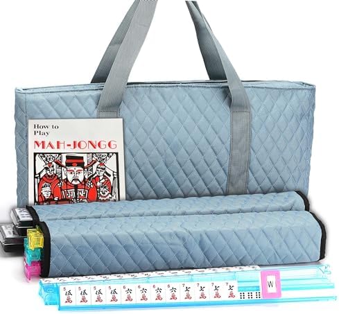 American Mahjong Game Set - Black Quilted Soft Bag 166 Premium Tiles with 4 All-in-One Rack/Pushers,100 Chips, Wind Indicator, English Manual. Easy Carry Complete Classic Mah-Jongg Set