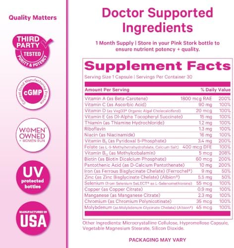 Pink Stork Total Women's Multivitamin, 19 Essential Vitamins, 30 Capsules
