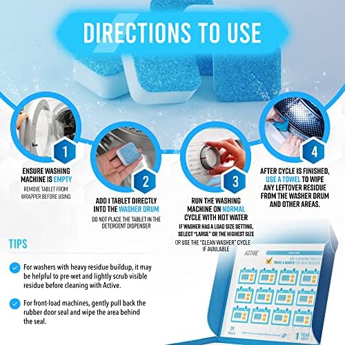 Washing Machine Cleaner Descaler 24 Pack - Deep Cleaning Tablets For HE Front Loader & Top Load Washer, Septic Safe Eco-Friendly Deodorizer