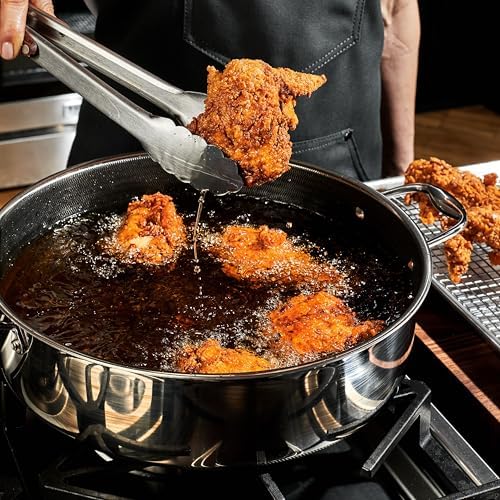 HexClad 4.5 Qt Hybrid Nonstick Deep Sauté Frying Pan & Lid, Induction Ready | Stay-Cool Handles, Dishwasher and Oven Safe up to 900°F, Compatible with All Cooktops