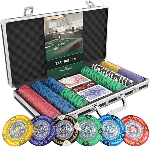 Bullets Playing Cards | Poker Set Corrado | 500 Clay Poker Chips (14 g) with Aluminum Case & Playing Cards – Texas Hold’em