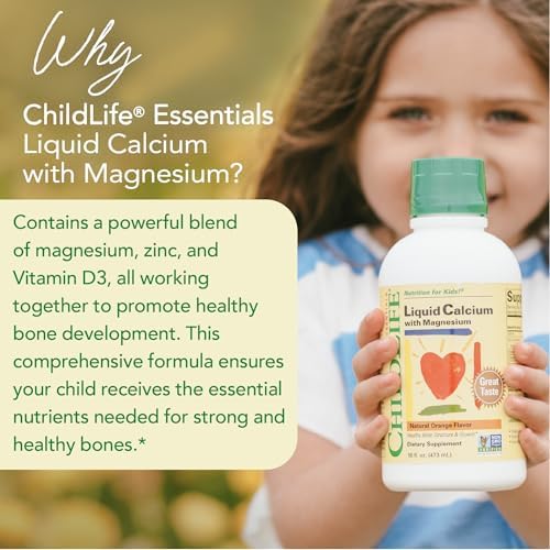 ChildLife Essentials Liquid Calcium Supplement for Kids, 16 fl Oz (2 Pack) | Baby & Toddler Calcium, Magnesium, Zinc, Vitamin D 3, Orange Flavor, Supplement, Liquid, Toddler Kids, Zinc Magnesium