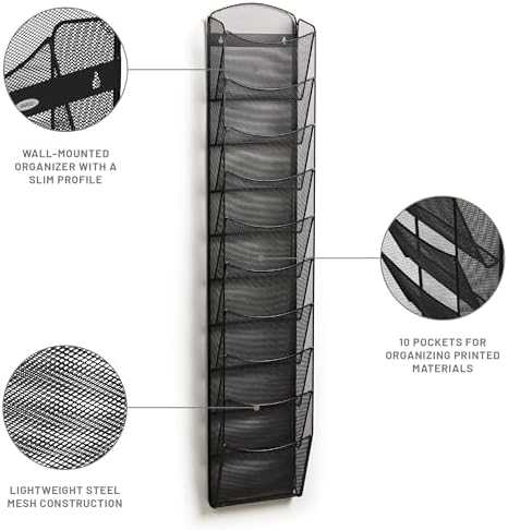Safco Onyx Mesh Magazine Holder, Display Rack with 10 Pockets, Brochure Organizer, Commercial-Grade Steel Construction, Black