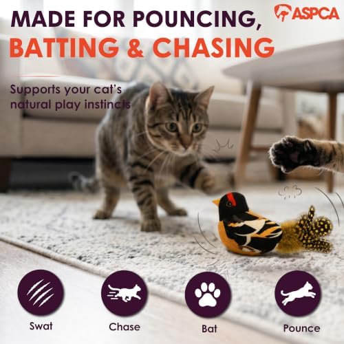 ASPCA Chirping Bird Cat Toy – Catnip-Infused Plush Bird Toy with Realistic Sound, Interactive Cat Toy for Indoor Cats, Encourages Pouncing, Batting & Natural Hunting Play