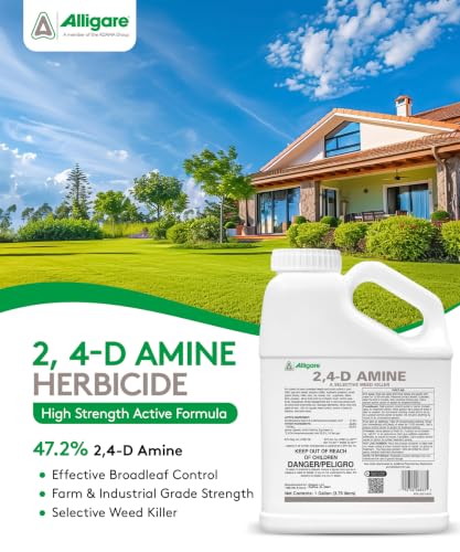 ALLIGARE 2,4-D Amine Weed Killer Concentrate - Post-Emergent Herbicide to Control Pigweed, Thistle, Ragweed, & More - 47.2% Active Ingredient - for Lawns, Pastures, Aquatic Sites & Crops - 2.5 Gallon