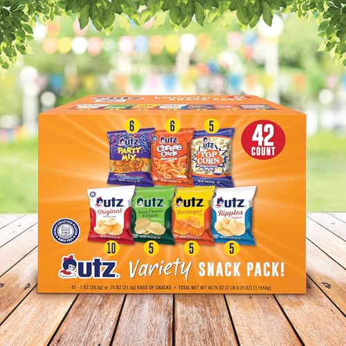 Utz Snack Variety Pack Individual Snacks, Includes Potato Chips, Cheese Curls, Popcorn, and Party Mix, Crunchy Travel Snacks for Lunches