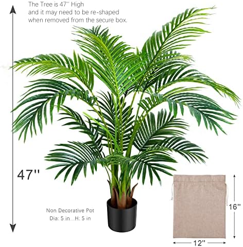 Worth Garden 4ft Artificial Areca Palm Plant, Fake Cane Palm Silk Tree Indoor Outdoor, Dypsis Lutescens