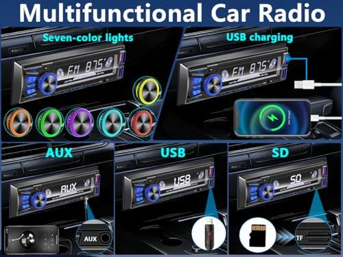 REAKOSOUND Car Radio Bluetooth Single DIN Stereo - FM, USB, AUX, APP, No CD