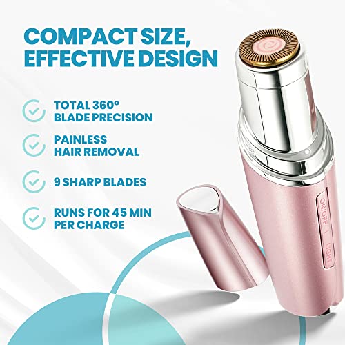 Yoove Rose Pink Rechargeable Device for Facial Hair Removal for Women - Waterproof Facial Hair Remover for Women