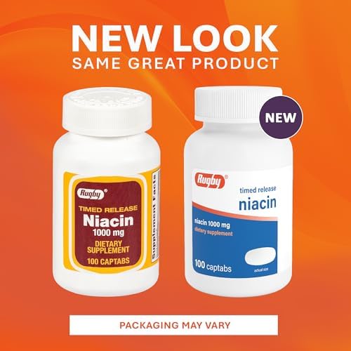 Rugby Timed-Release Niacin 1000mg Captabs for Adults, 100 Count (1-Pack) | Dietary Supplement for Energy, Circulation and Metabolism Support, Controlled Release to Help Minimize Flushing