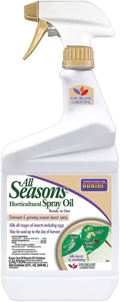 Bonide All Seasons Horticultural & Dormant Spray Oil, 32 oz | Ready-to-Use Spray, Disease Prevention, Insect Killer, For Organic Gardening