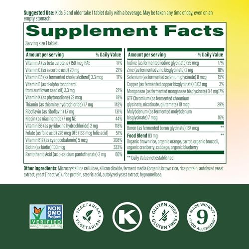MegaFood Kids One Daily Multivitamin with 21 Key Nutrients, 60 Mini Tablets | Mini Multivitamin for Kids, Supports Immune, Cellular Energy, Teeth & Bone health, Non-GMO, Vegetarian, 60 Servings