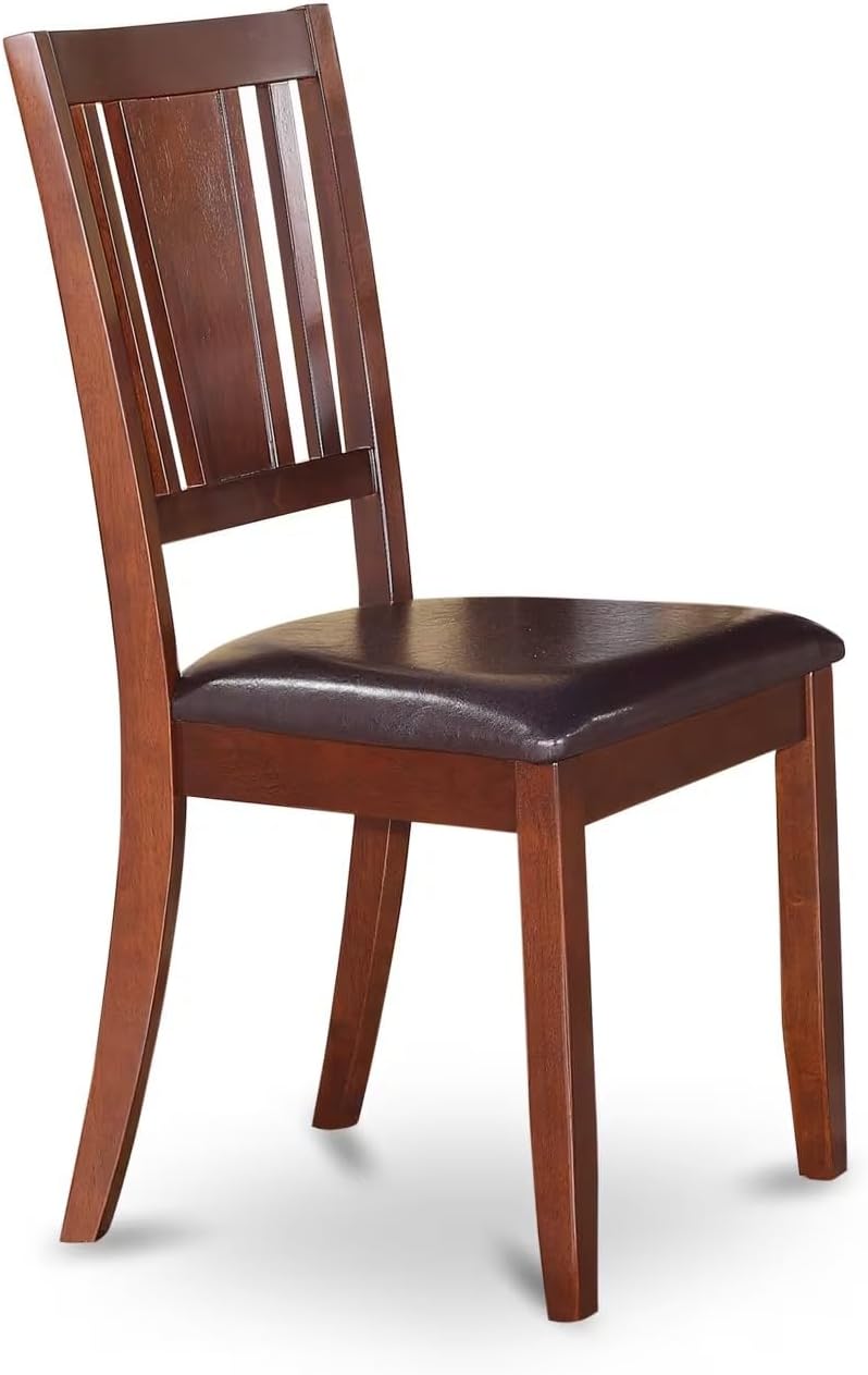 East West Furniture DUC-MAH-LC Dudley Kitchen Dining Chairs - Faux Leather Upholstered Wood Chairs, Set of 2, Mahogany