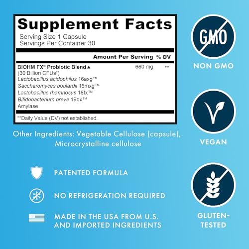 BIOHM Total Probiotic, 30 Billion CFU Daily Probiotics for Women & Men (30 Count) Helps Reduce Occasional Gas & Bloating