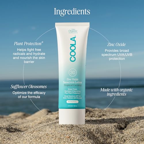 COOLA Organic Mineral Sunscreen & Sunblock Body Lotion, Skin Care for Daily Protection, Broad Spectrum SPF 30, Tropical Coconut