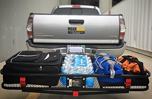 MaxxHaul 70103 500 lb. Capacity Steel Hitch Mount Folding Cargo Carrier Mesh Basket Fits 2 inch Hitch Receiver 60 x 21 x 6.5 in For Car SUV Pickup