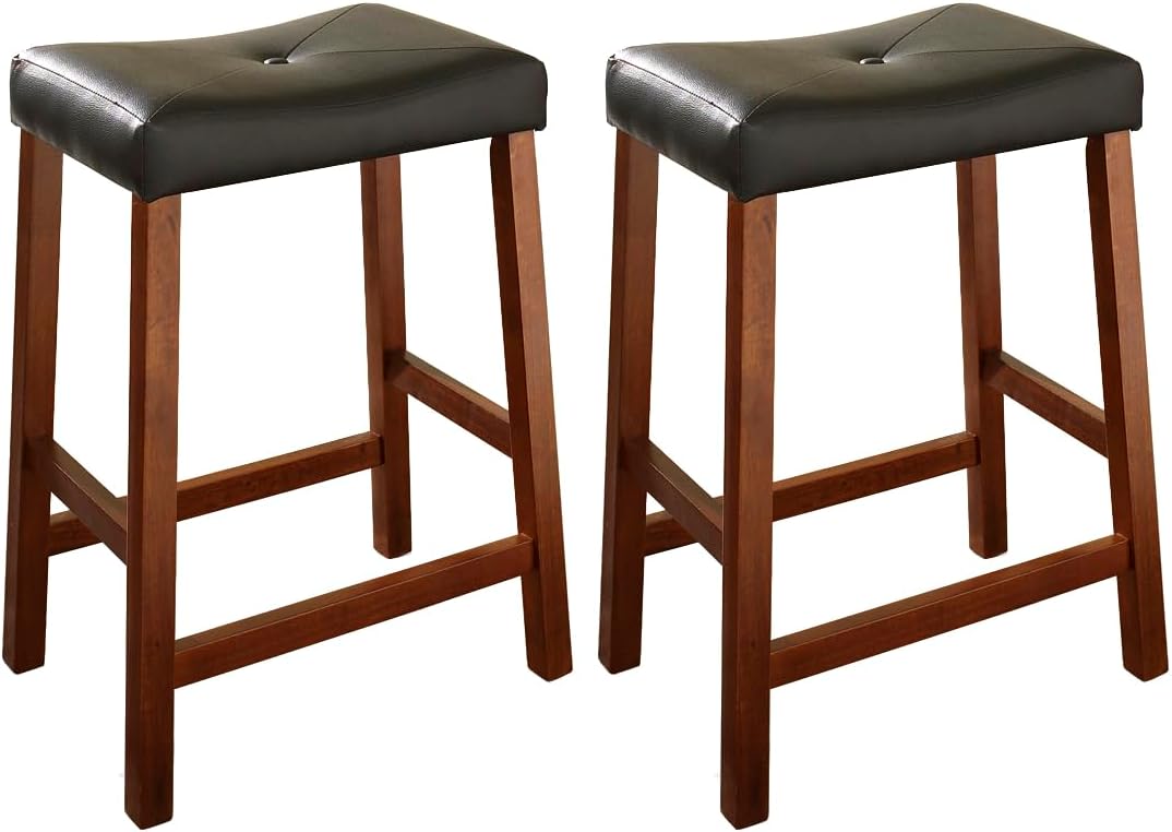Crosley Furniture Upholstered Saddle Seat Counter Height Bar Stools Set of 2, Black, 24-inch