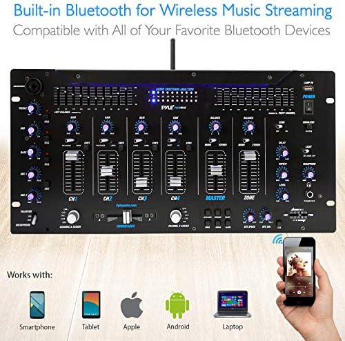 Pyle 6 Channel Mixer, Bluetooth DJ Controller, Stereo Mixer, Professional Sound System, LED Illumination, Mixer Digital Audio, Digital Mixing System