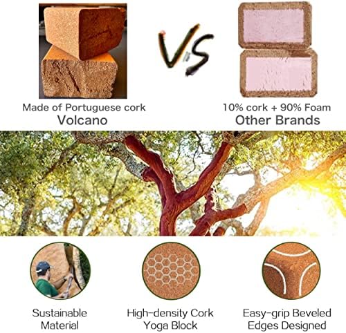 Cork Yoga Blocks 2 Pack Set -Natural Cork from Portugal, 9"x6"x4" Yoga Blocks Non-Slip&Anti-Tilt for Women| Men, Lightweight