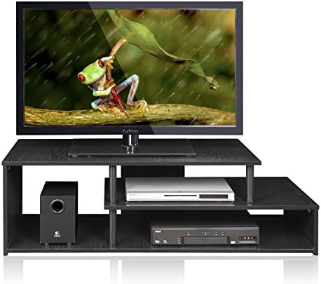 Furinno Econ Low Rise TV Stand, Espresso/Black | Open Shelf, TV Console for TV up to 46 Inch, for Living Room, Bedroom