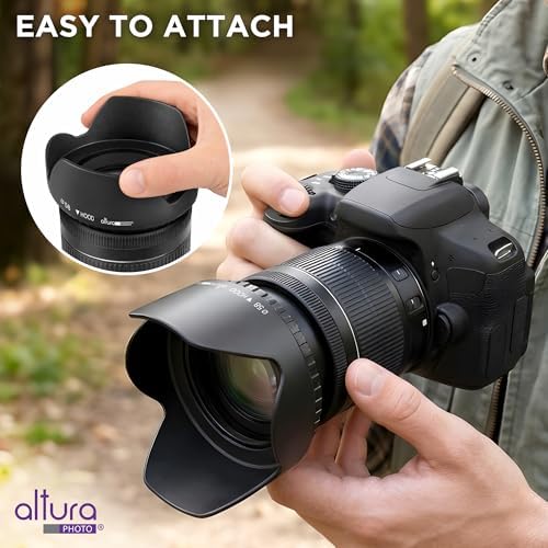 Altura Photo 58mm Camera Lens Hood for Canon Rebel T7, T6, EOS Accessories | Blocks Glare & Protects Your Lens from Bumps, Easy Snap-On Fit