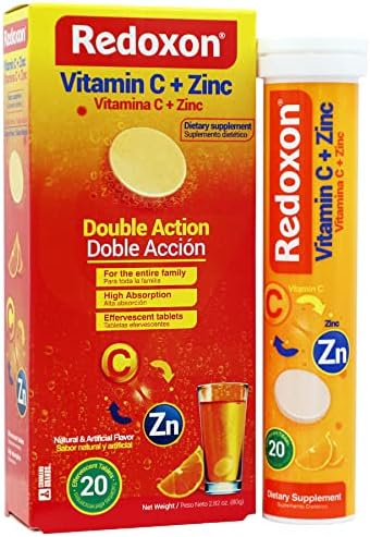 Redoxon Vitamin C + Zinc, Effervescent Tablets of Vitamin C and Zinc, Helps Support Your Immune System, Orange Flavor, 20 Effervescent Tablets, 2.82 Oz, Box